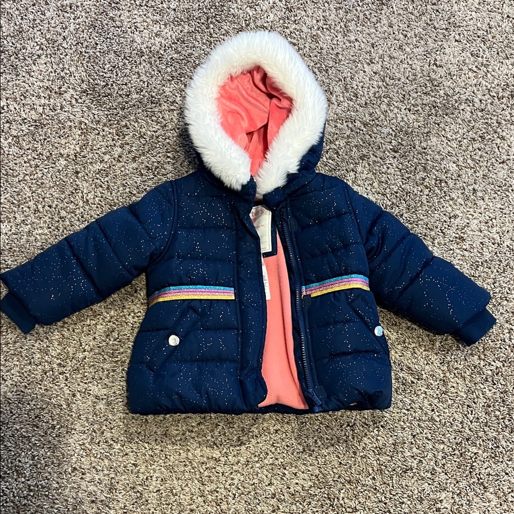 Carter's Pink Fleece Jacket with Navy Trim